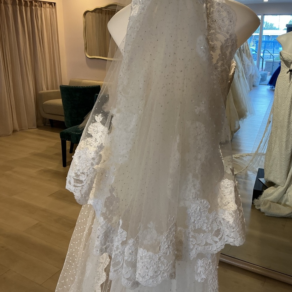 Elegant White Lace Bridal Cathedral Veil - Picture 3 of 5